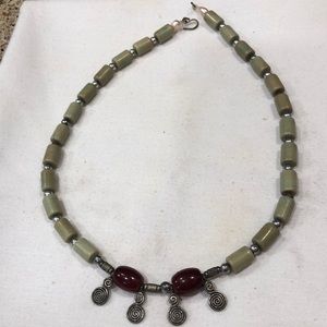 Red and green stone necklace with silver accents